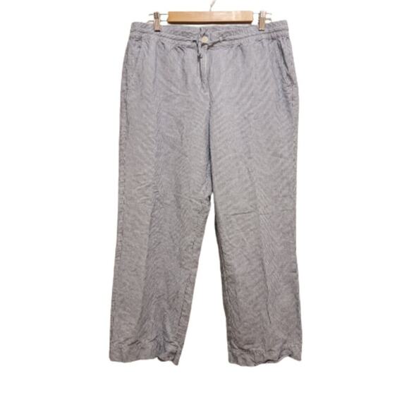 Talbots Linen Blend Pants Railroad Blue Stripe 14P Wide Leg Coastal Nautical 073 - Picture 1 of 9